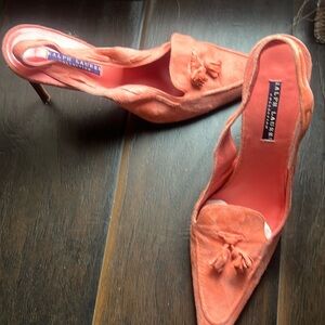 Ralph Lauren Collection Coral Suede Slingback Heels